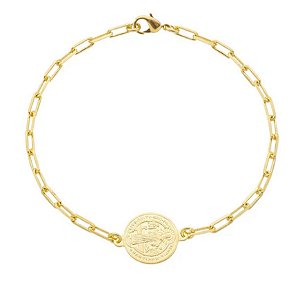 Pulseira masculina São Bento Elos banho de ouro amarelo