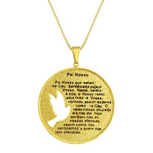 Pingente redondo Oração Pai Nosso banho de ouro amarelo