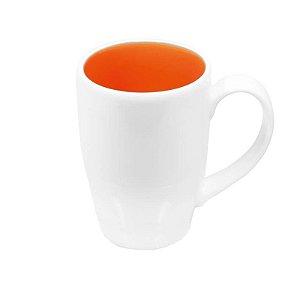 CANECA PORCELANA EM 2 CORES LARANJA / BRANCO - 7 X 10,7 CM H - 300 ML - LINHA SAMBA - SEM PÍRES