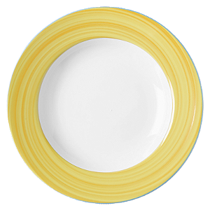 JOGO 4 PRATOS - SOBREMESA - PORCELANA REDONDO RASO - 21 CM - LINHA BAHAMAS DECORAÇÃO BORDA AMARELA