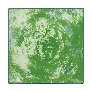PRATO PORCELANA REFRATÁRIO QUADRADO S/ BORDA EM TONS VERDE / BEGE - 24,5 X 24,5 CM - LINHA PEPPERY