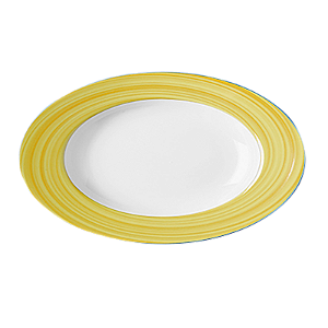TRAVESSA PORCELANA OVAL - 32 X 20 CM X 2,8 CM H - LINHA BAHAMAS  DECORAÇÃO BORDA AMARELA