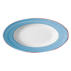 TRAVESSA PORCELANA OVAL - 32 X 20 CM X 2,8 CM H - LINHA BAHAMAS DECORAÇÃO BORDA AZUL