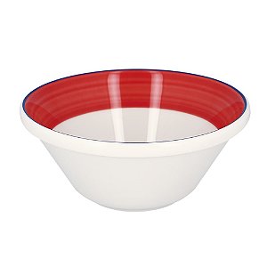 SALADEIRA PORCELANA EMPILHÁVEL - 16 X 7 CM H - 550 ML - LINHA BAHAMAS DECORAÇÃO BORDA VERMELHA