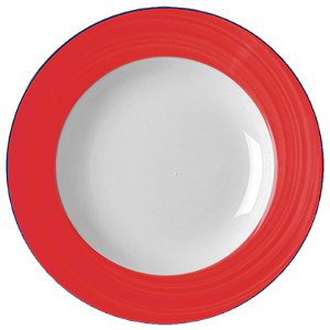 JOGO 4 PRATOS PORCELANA  REDONDO RASO - 27 CM - LINHA BAHAMAS DECORAÇÃO BORDA VERMELHA
