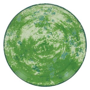 PRATO PORCELANA REDONDO RASO SEM BORDA EM TONS VERDE / BEGE - 24 CM - LINHA PEPPERY