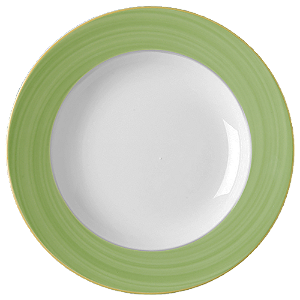 JOGO 4 PRATOS PORCELANA REDONDO RASO - 30 CM - LINHA BAHAMAS DECORAÇÃO BORDA VERDE