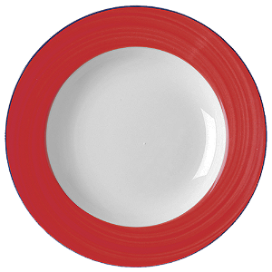 JOGO 4 PRATOS PORCELANA REDONDO RASO - 30 CM - LINHA BAHAMAS DECORAÇÃO BORDA VERMELHA