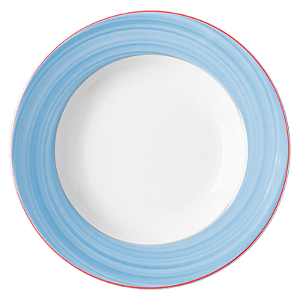 JOGO 4 PRATOS PORCELANA  REDONDO RASO - 27 CM - LINHA BAHAMAS DECORAÇÃO BORDA AZUL