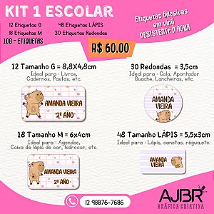 KIT ESCOLAR 01 - 108 ADESIVOS VINIL