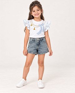 Conjunto Short Jeans e Blusa com Cristais – Infantil Feminino Um Mais Um