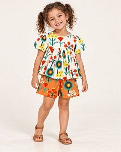Conjunto Infantil Feminino Precoce Blusa e Short Estampa Floral