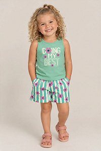 Conjunto Infantil Feminino Malwee Blusa Verde e Short Listrado
