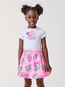 Conjunto Infantil Feminino Bimbi Disney Princesas Blusa e Short-Saia Rosa