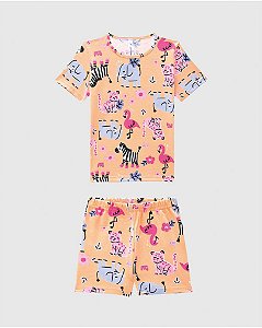 Pijama Infantil Feminino Malwee Estampa Animais Laranja Brilha no Escuro