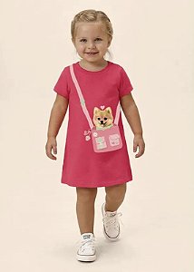 Vestido Infantil Feminino Malwee Estampa Bolsa Dog e Brilho