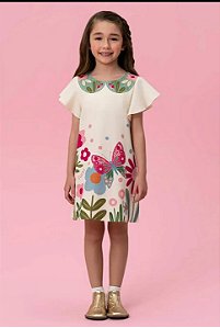 Vestido Infantil Feminino Mon Sucré Estampa Floral e Borboleta