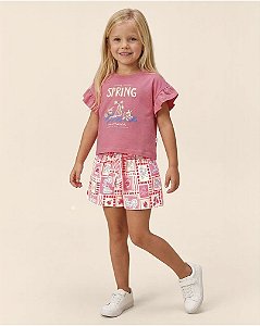 Conjunto Infantil Feminino Malwee Blusa e Shorts Estampa Digital