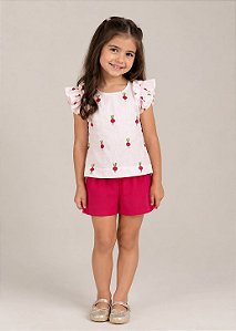 Conjunto Infantil Feminino Estampado Rabanete Blusa e Short
