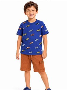 Camiseta Infantil Masculina Malwee Estampa de Carros Algodão