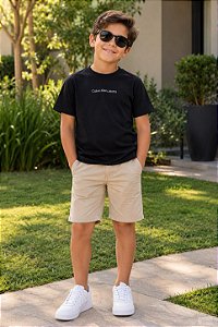 Camiseta Infantil Masculina Calvin Klein Preta Escrita Central