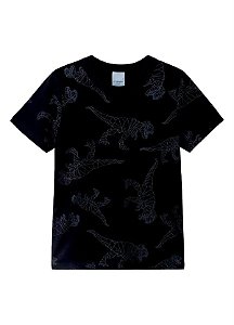 Camiseta Infantil Masculina Malwee Estampa de Dinossauros Preta