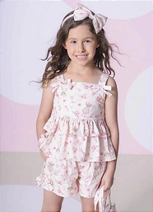 Conjunto Infantil Feminino Pituchinhus Blusa e Short Estampado