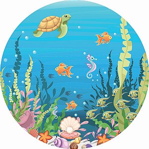 Painel De Festa FUNDO DO MAR  redondo, em Tecido Premium 3D!!