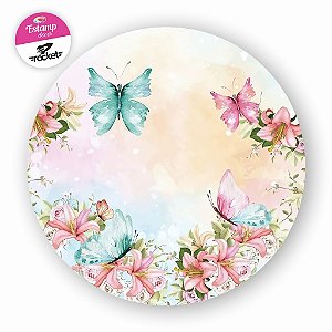 Painel Redondo BORBOLETA AQUARELA em  Helanca Premium 150x150 C/ elástico!!