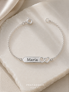 Pulseira personalizada chapa coração vazado duplo