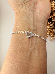 Pulseira mini coração cravejado