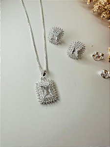 Conjunto cravejado pedra quadrada cristal