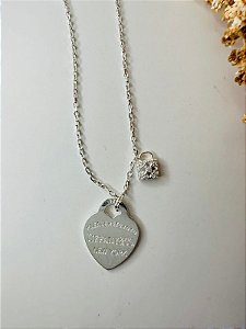 Colar inspiração Tiffany coração com cadeado cravejado