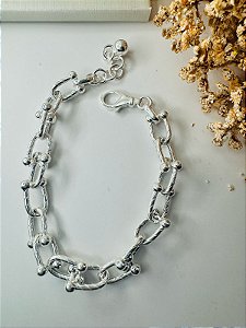 Pulseira elos riscados estilo cadeado 7,5mm