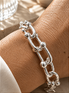 Pulseira elos riscados estilo cadeado 7,5mm