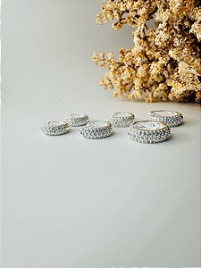 Brinco trio argola cravejada 3 fileiras