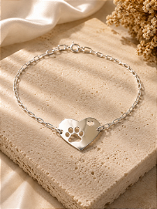 Pulseira coração pet pata vazada