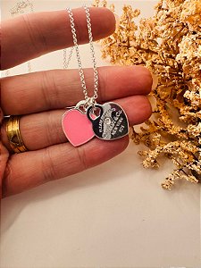 Cola inspiração Tiffany 2 corações rosa