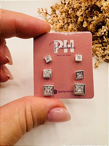 Brinco trio ponto de luz quadrado com borda embutida