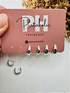 Brinco trio argola lisa gota