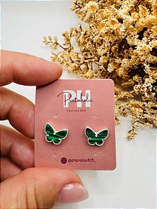 Brinco borboleta pedra verde