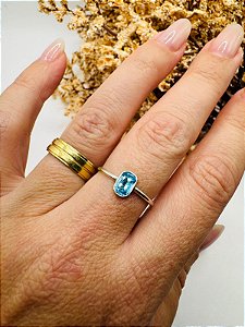 Anel pedra austríaca azul oval