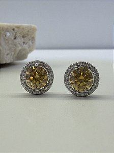 Brinco Moissanite ponto de luz champagne 6,5mm