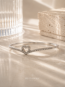 Bracelete inspiração Pandora coração trançado cravejado