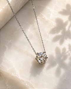 Colar Moissanite ponto de luz redondo 7mm