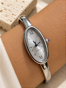 Bracelete Relógio Vintage Oval Branco Hipoalergênico