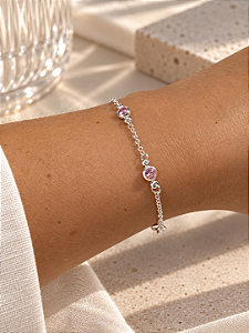 Pulseira elos com zircônias rosa