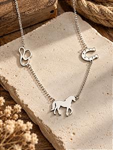 Colar country ferradura, cavalo e chapéu