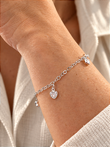 Pulseira elos zircônias coração criscal