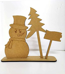Boneco de Neve com Árvore e Placa 37x37x9cm